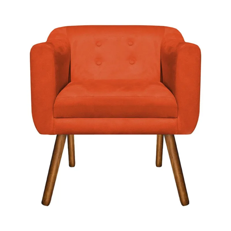 Poltrona Sala Decorativa Julia Pé Palito Castanho Suede M11- D'Rossi Laranja