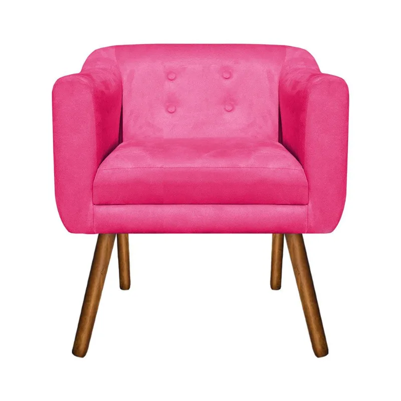 Poltrona Sala Decorativa Julia Pé Palito Castanho Suede M11- D'Rossi Rosa Barbie