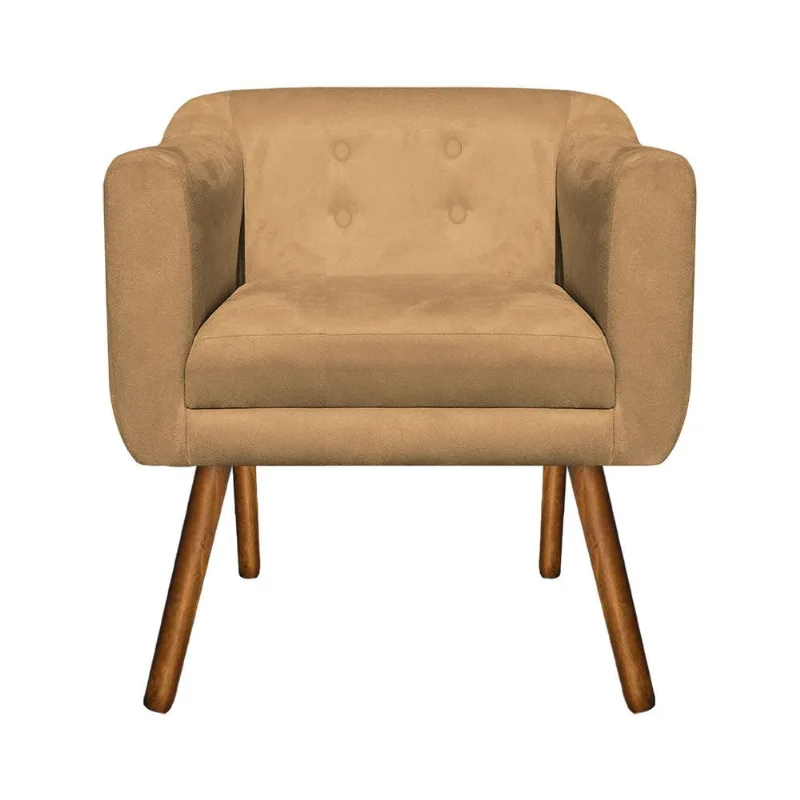 Poltrona Sala Decorativa Julia Pé Palito Castanho Suede M11- D'Rossi Caramelo Sisal