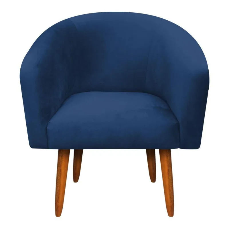 Poltrona Stella Veludo Azul Marinho Castanho