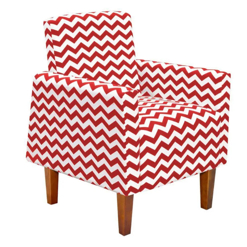 Poltrona Jade Zig Zag Vermelho Pés Chanfrado Castanho
