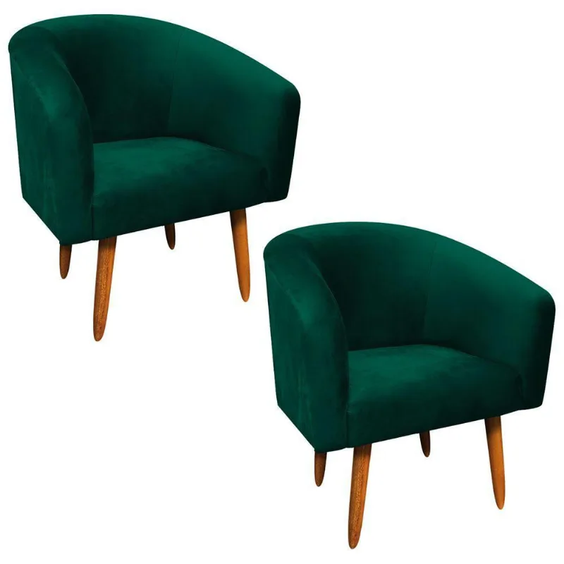 Kit 2 Poltronas Stella Veludo Verde Esmeralda Castanho