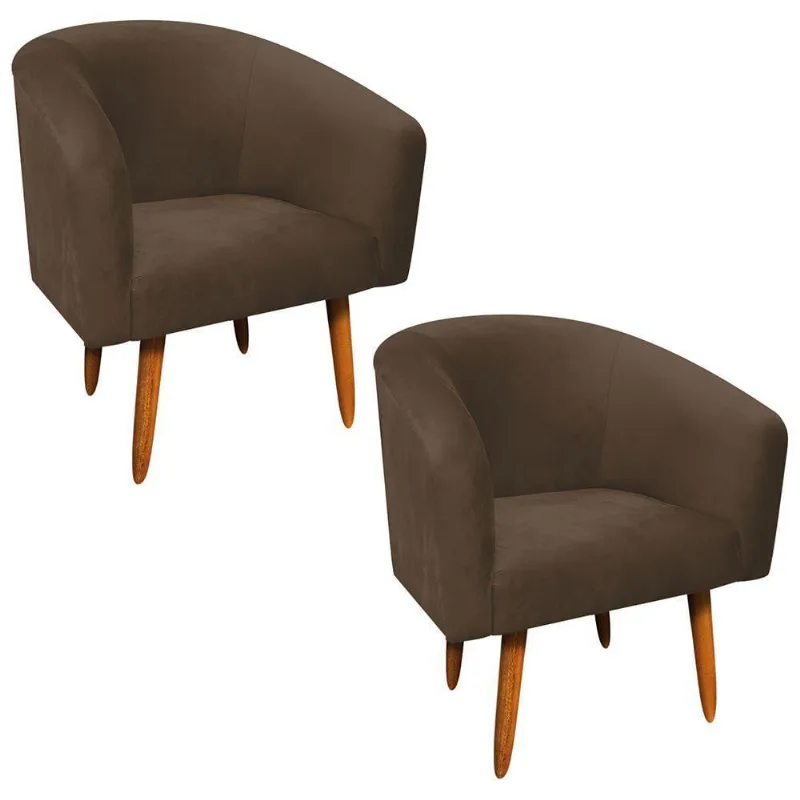Kit 02 Poltronas Stella Veludo Marrom Castanho