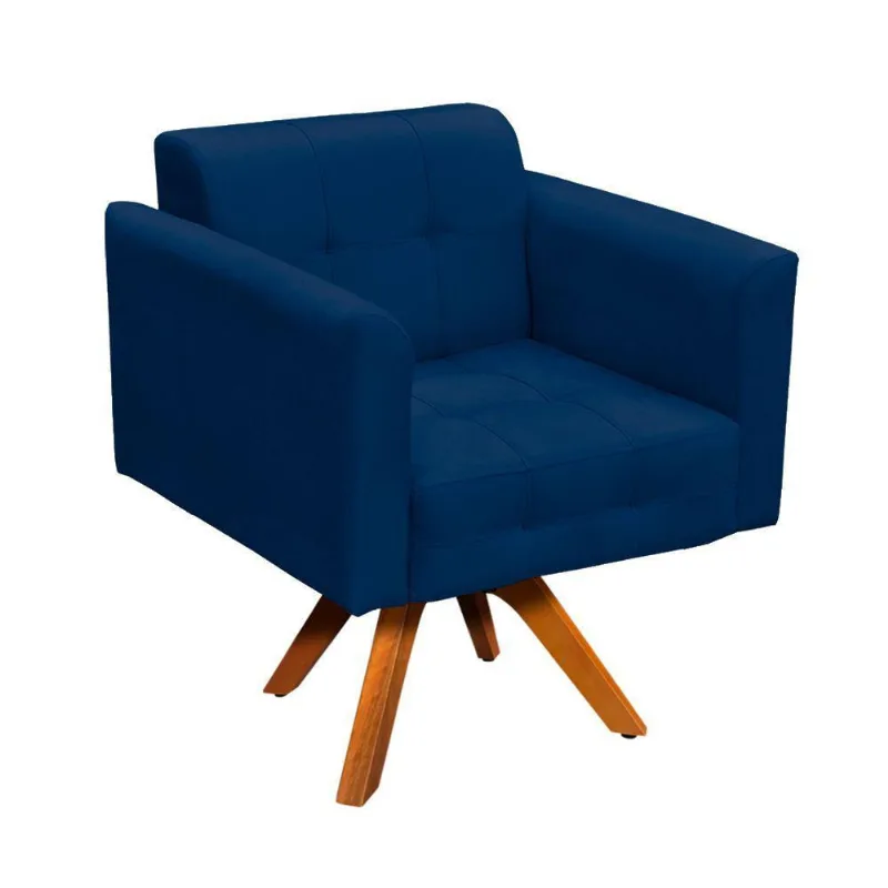 Kit 01 Namoradeira E 02 Poltronas Elisa Suede Azul Marinho