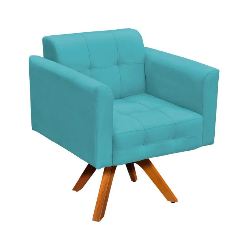 Kit 01 Namoradeira E 02 Poltronas Elisa Suede Azul Turquesa
