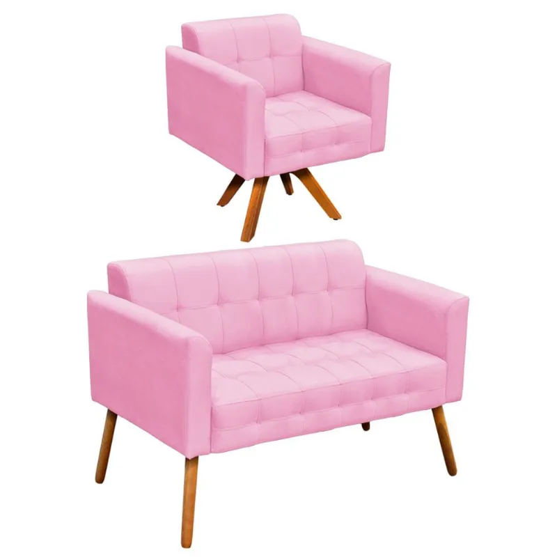 KIT 01 NAMORADEIRA E 01 POLTRONA GIRATOR Rosa Bebê