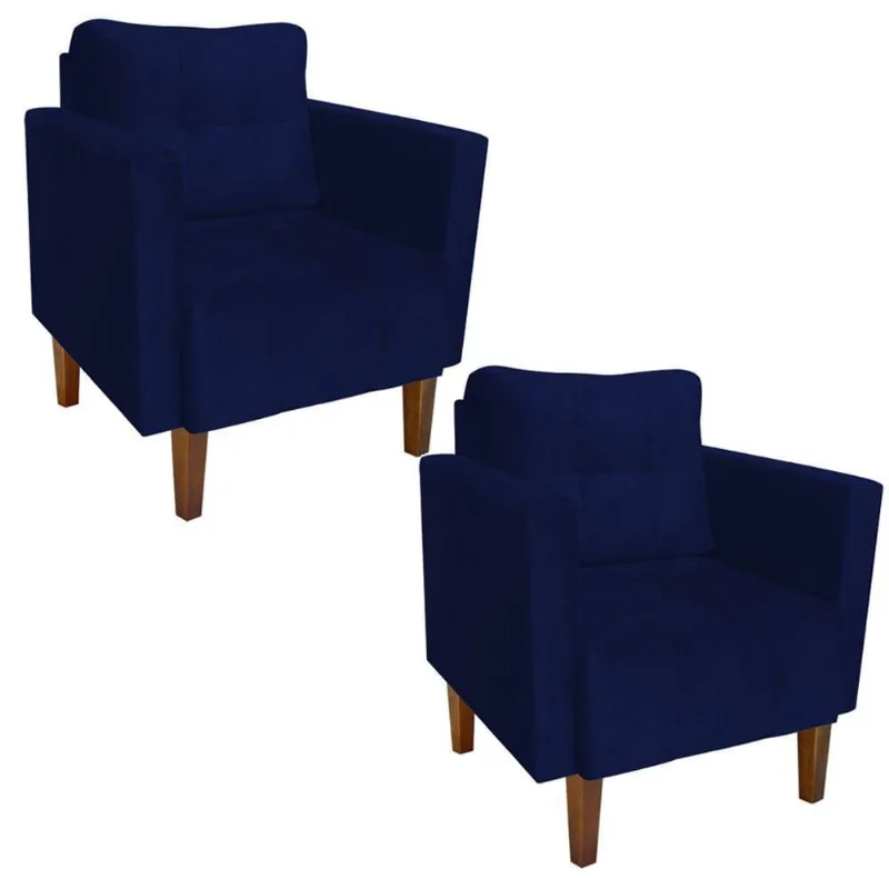 Kit 02 Poltronas Lívia Suede Azul Marinho