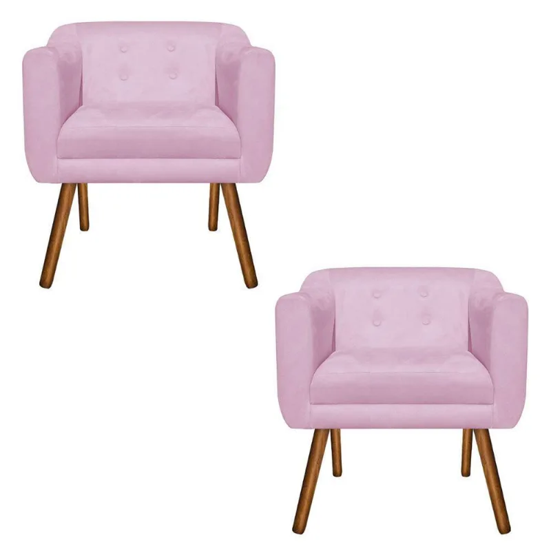 Kit 02 Poltronas Julia Suede Rosa Bebê