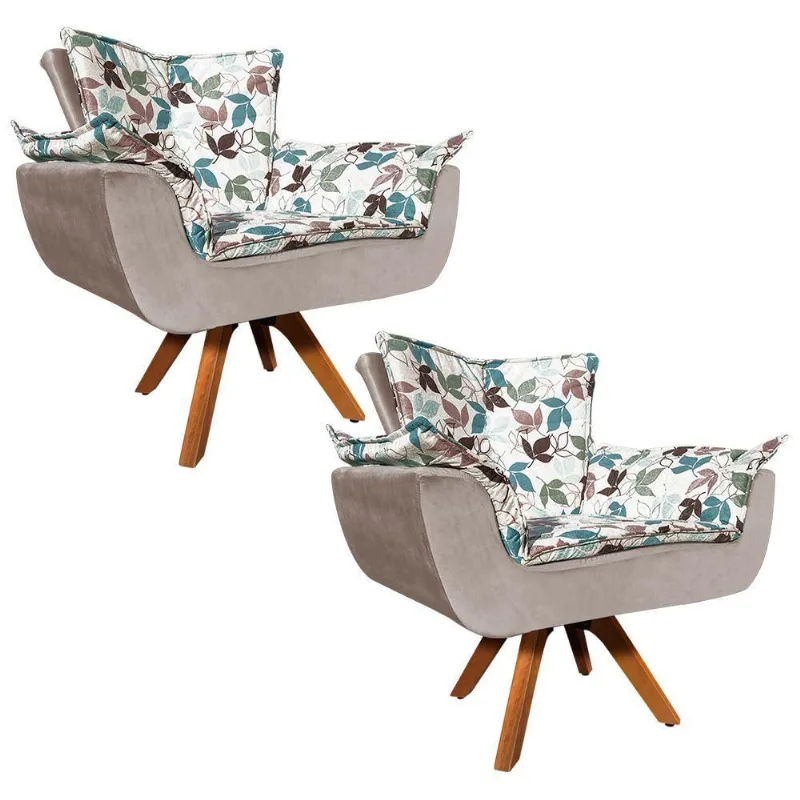 Kit 02 Poltronas Giratória Opala Folhas nude