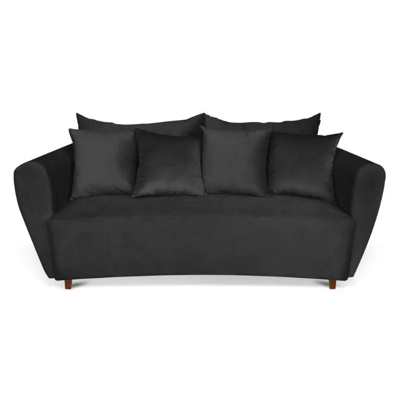 Sofá 3 Lugares Living Curvo Veludo Pés Preto