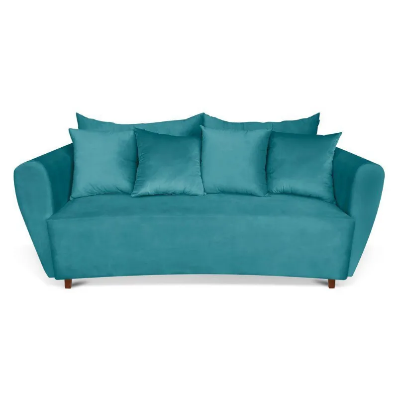 Sofá 3 Lugares Living Curvo Veludo Azul