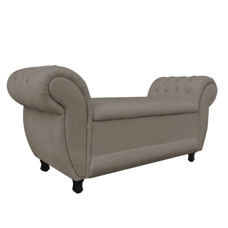 Recamier Baú Grécia Namoradeira Calçadeira Suede Marrom Rato