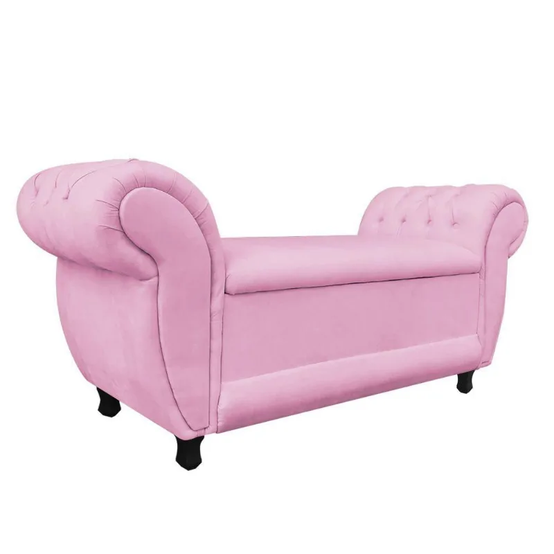 Recamier Baú Grécia Namoradeira Calçadeira Suede Rosa Bebê