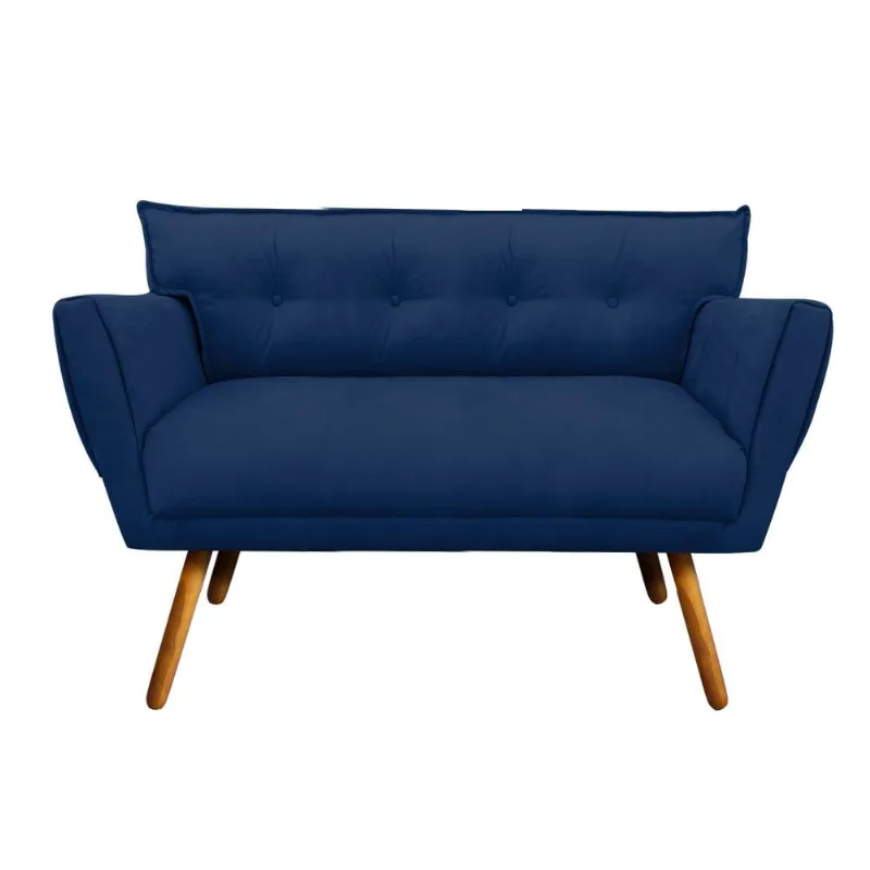 Sofá Namoradeira Anitta Suede Pés Palito Castanho - D'Rossi Azul Marinho