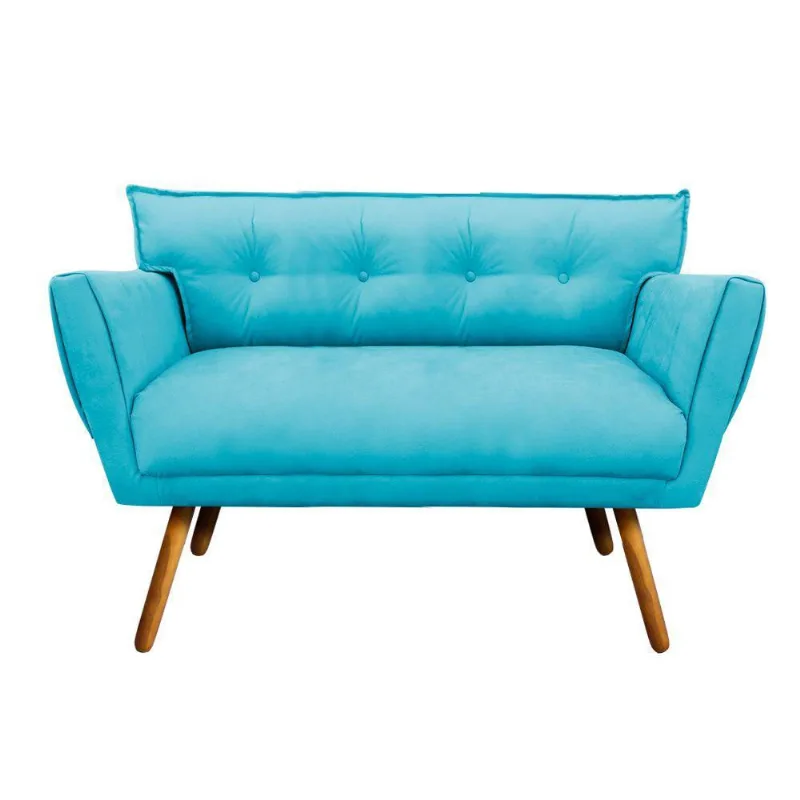 Sofá Retrô Namoradeira Anitta Suede Azul Turquesa