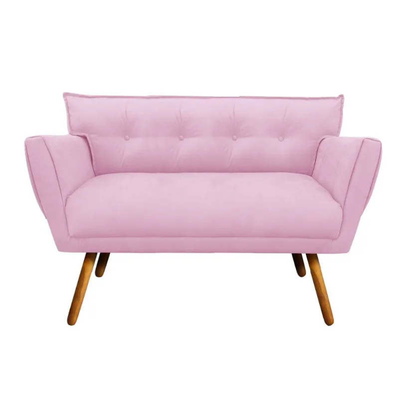 Sofá Namoradeira Anitta Suede Pés Palito Castanho - D'Rossi Rosa Bebê