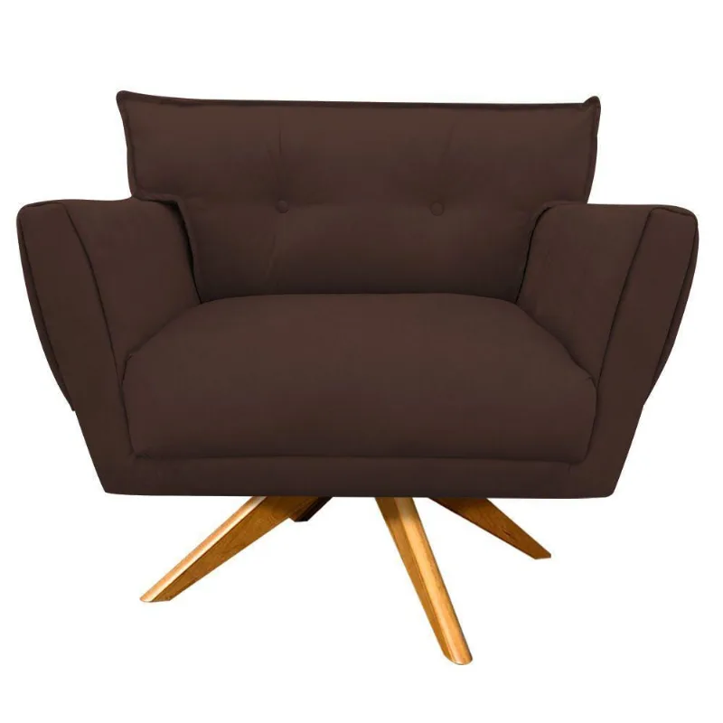 Poltrona Giratória Anitta Suede Base Madeira Marrom