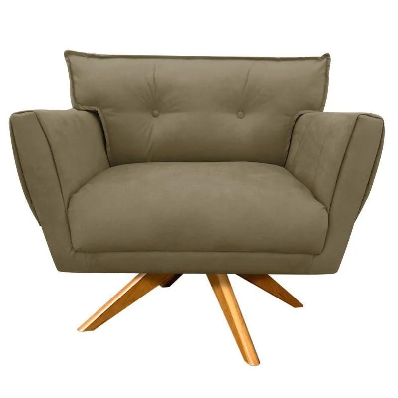 Poltrona Giratória Anitta Suede Base Madeira Marrom Rato