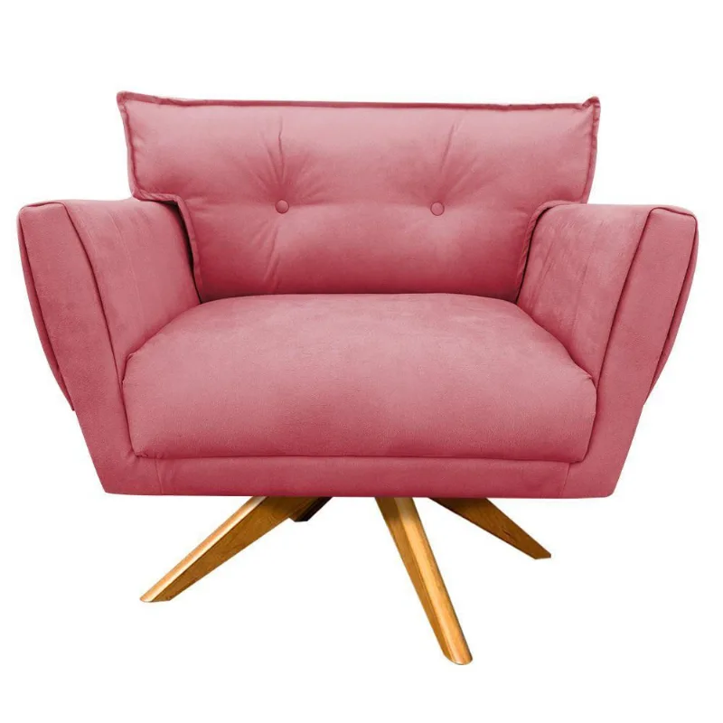 Poltrona Giratória Anitta Suede Base Madeira Rose