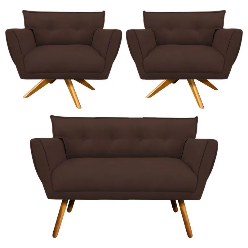 Kit 01 Namoradeira e 02 Poltronas Giratória Anitta Suede