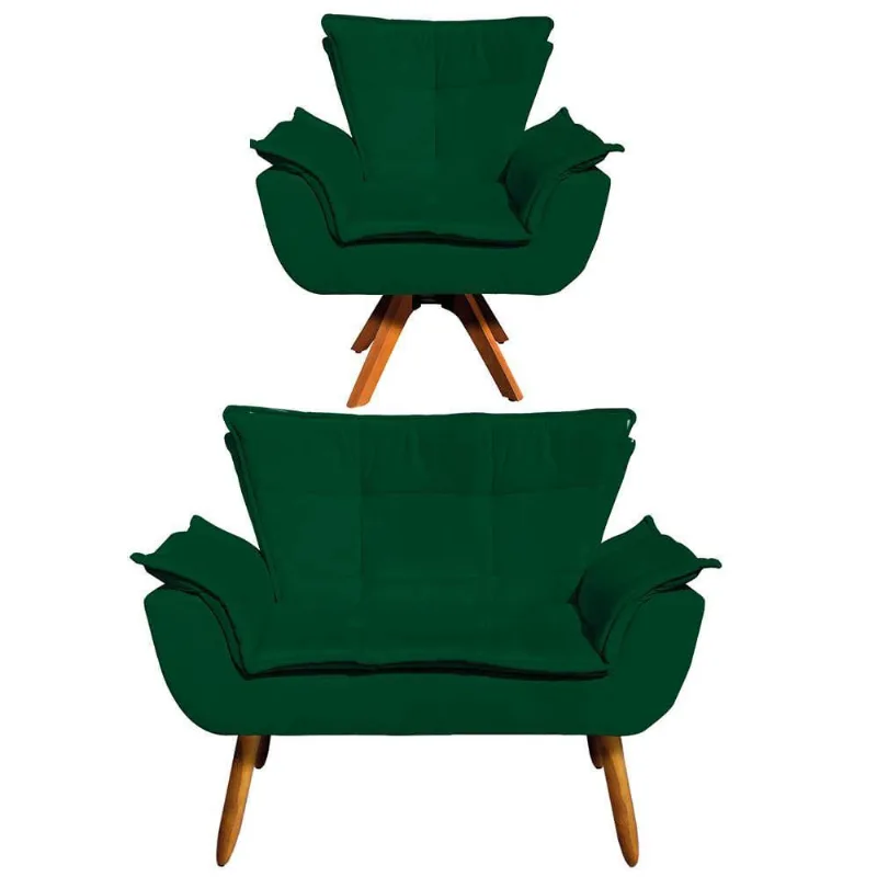 Kit 01 Namoradeira e 01 Poltrona Giratória Opala Suede