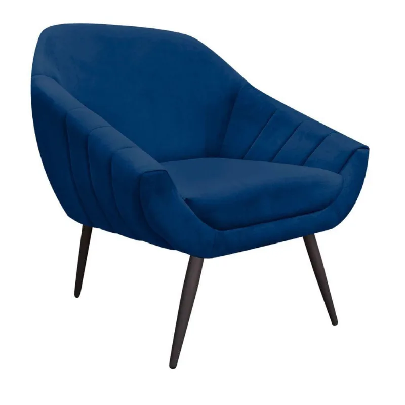 Poltrona Giovana Suede Pés Palito Ferro Drossi Azul Marinho