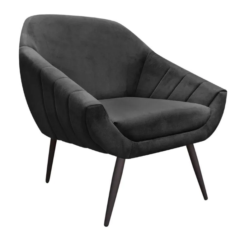 Poltrona Giovana Suede Pés Palito Ferro Drossi preto