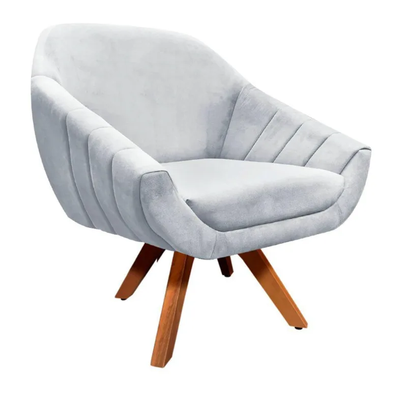 Poltrona Giratória Giovana Suede Base Madeira Drossi cinza