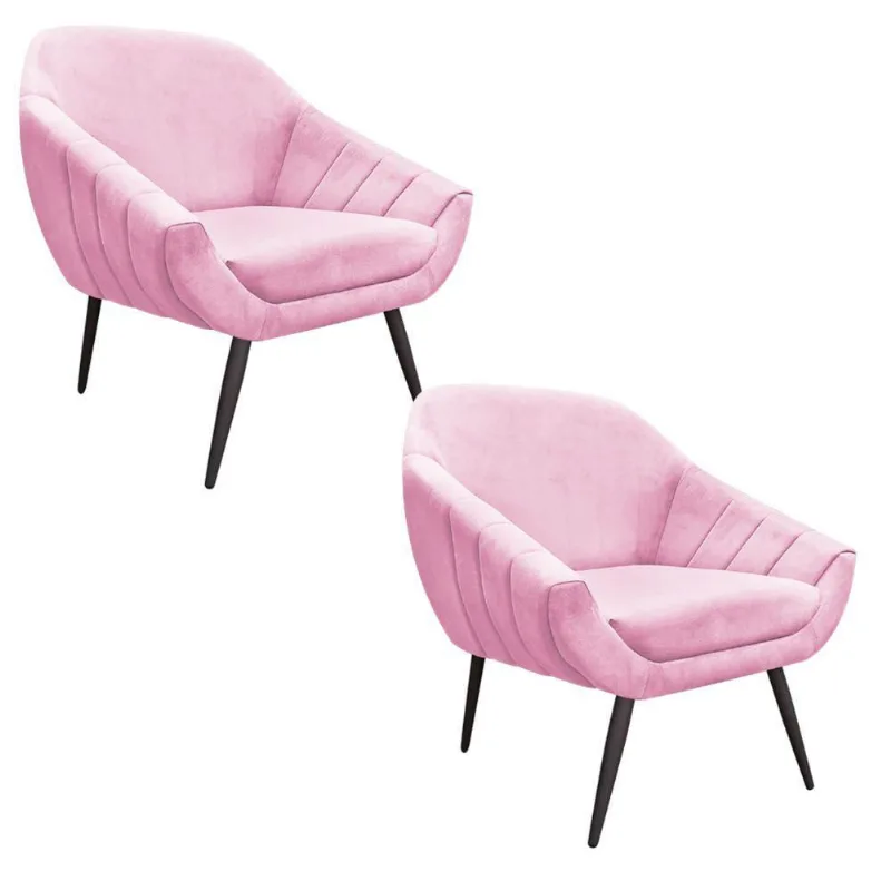 Kit 02 Poltronas Giovana Suede Rosa bebê Pés Palito Ferro