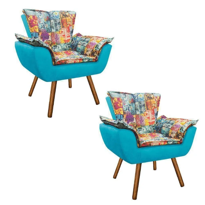 Kit 02 Poltronas Opala Street D05 e Azul Turquesa Pés Palito