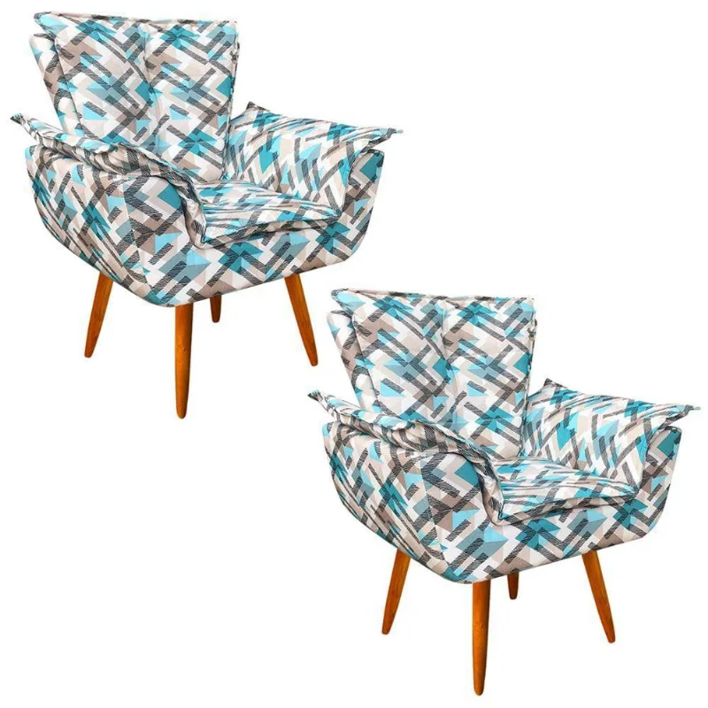 Kit 02 Poltronas Opala Traçado Azul Turquesa