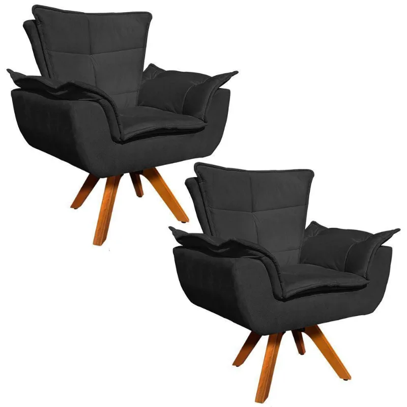 Kit 02 Poltronas Giratória Opala Suede Preto