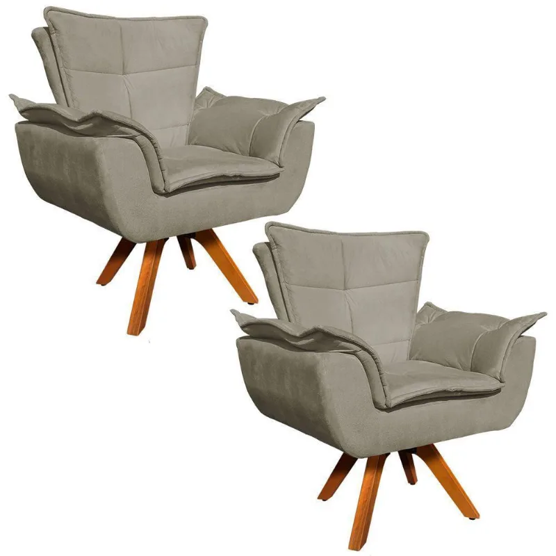 Kit 02 Poltronas Giratória Opala Suede Marrom Rato