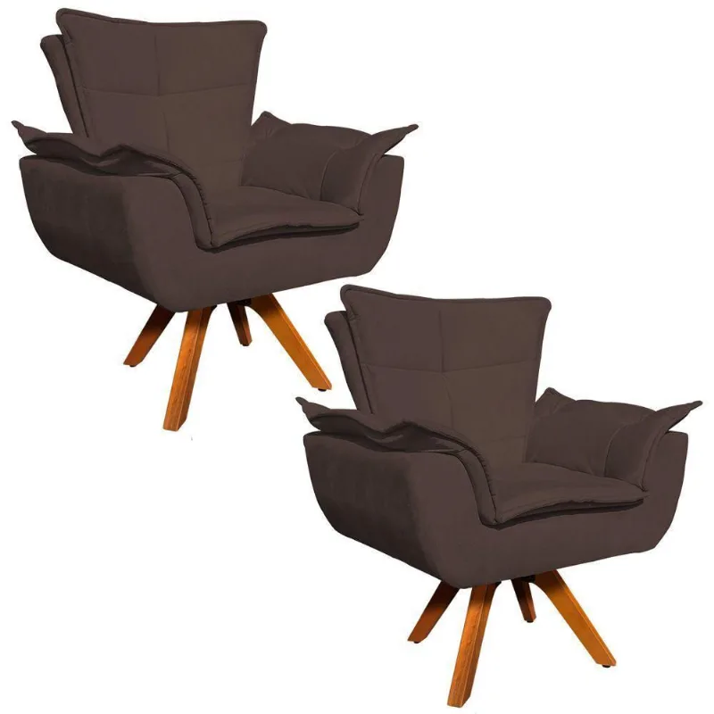 Kit 02 Poltronas Giratória Opala Suede Marrom