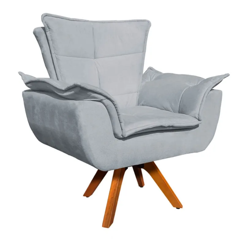Poltrona Sala de Estar Giratória MM30 Opala Suede Cinza D03 - D'Rossi