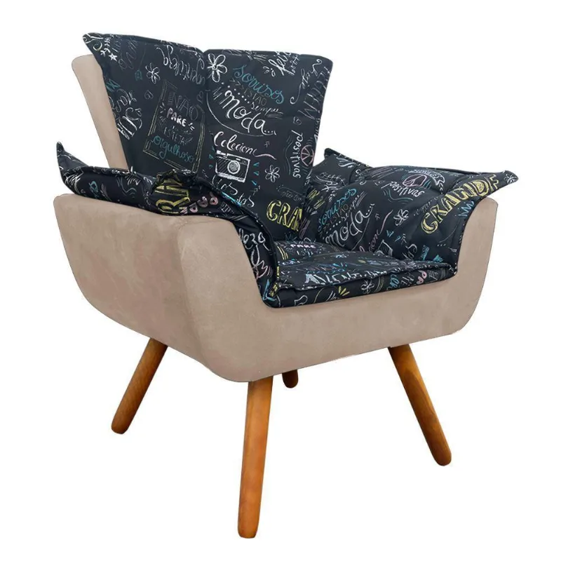 Poltrona Opala Preto Escrito D62 e Bege