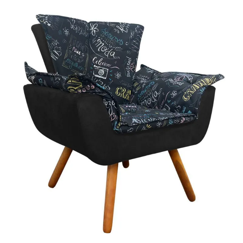 Poltrona Opala Preto Escrito D62 e Preto