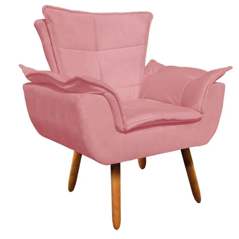 Poltrona Opala Suede Rose Pés Palito Castanho D´rossi