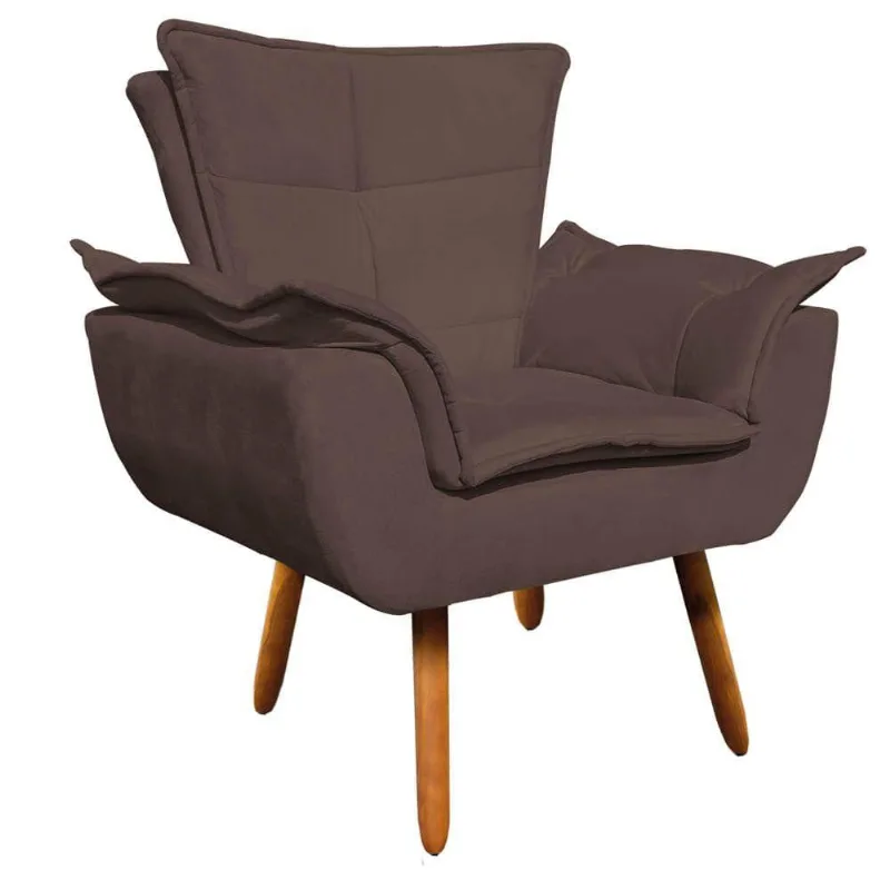 Poltrona Opala Suede Marrom Pés Palito Castanho D´rossi