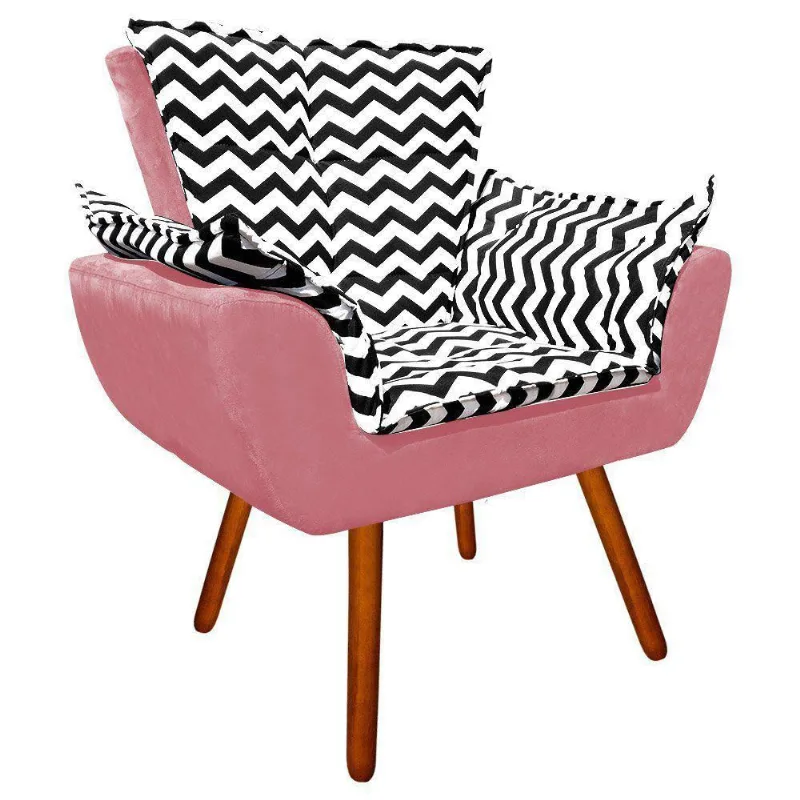 Poltrona Opala Preto D80 e Suede Rose Pés Palito Castanho
