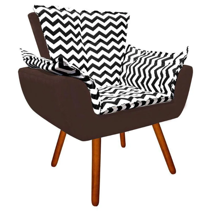 Poltrona Opala Preto D80 E Suede Marrom Pés Palito Castanho