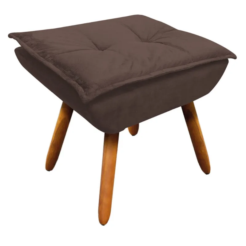Puff Opala Suede Marrom Pes Palito Castanho D'Rossi