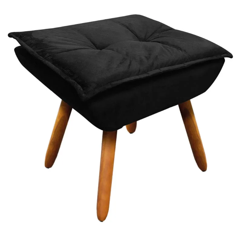 Puff Opala Suede Preto Pes Palito Castanho D03 - D'Rossi