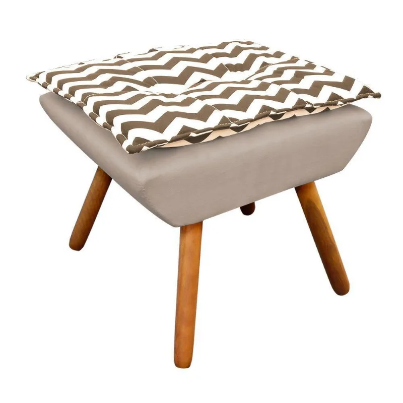 Puff Opala Zig Zag Bege D81 com Suede Bege Castanho
