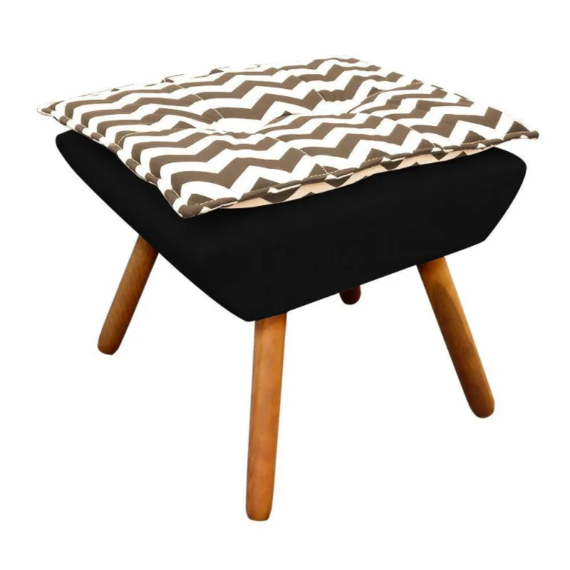 Puff Opala Zig Zag Bege D81 com Suede Preto Castanho Drossi