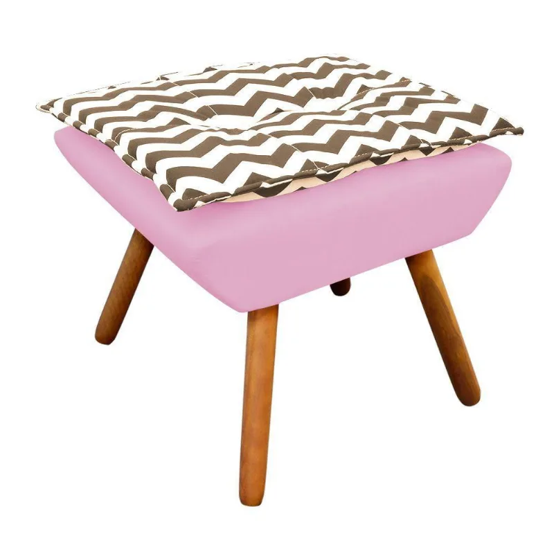 Puff Opala Zig Zag Bege D81 com Suede Rosa Bebê Castanho