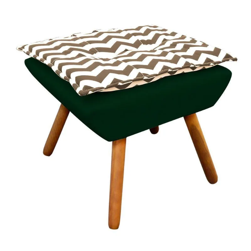 Puff Opala Zig Zag Bege D81 com Suede Verde Castanho