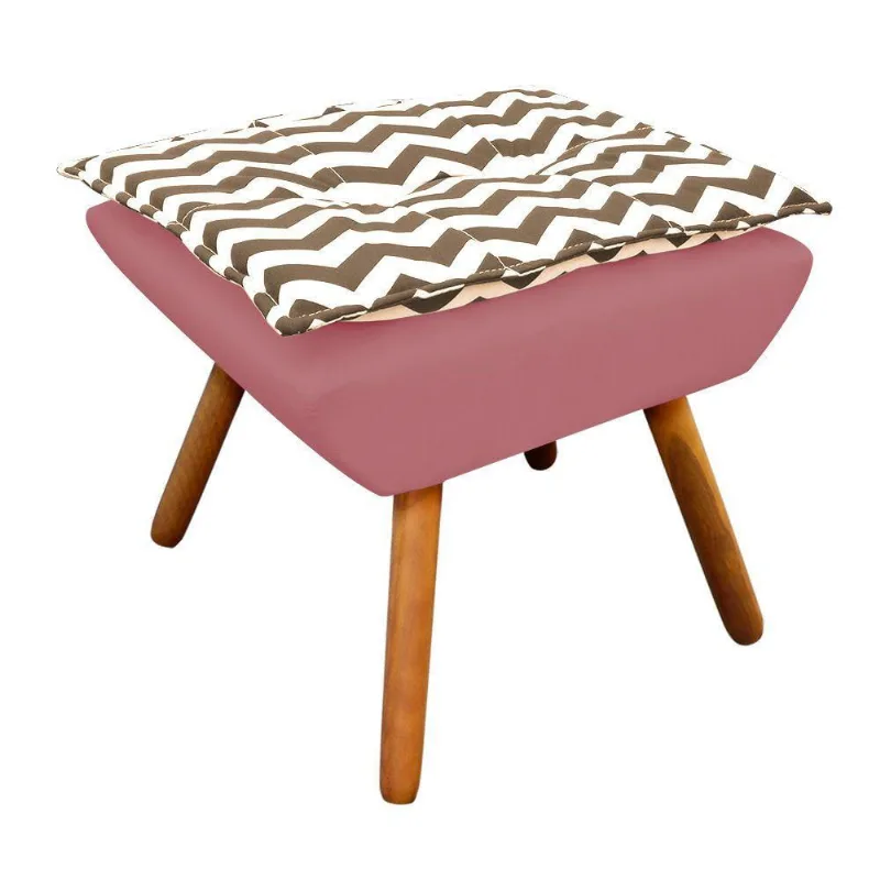 Puff Opala Zig Zag Bege D81 com Suede Rosê Castanho