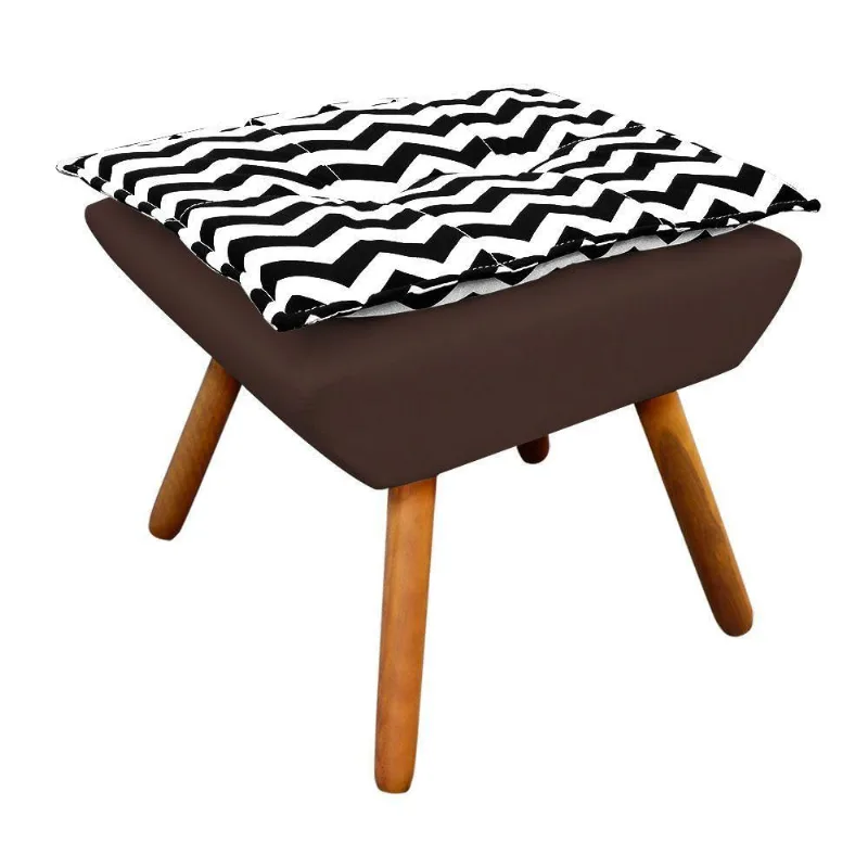 Puff Opala Zig Zag Preto D80 Suede Marrom Pés Palito