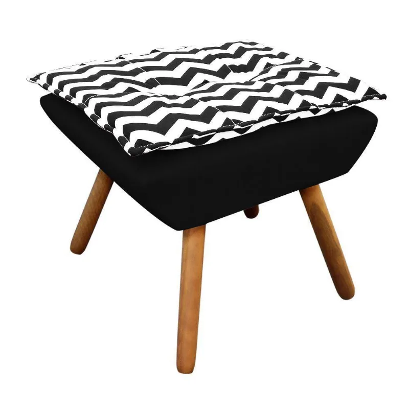 Puff Opala Zig Zag Preto D80 com Suede Preto Castanho